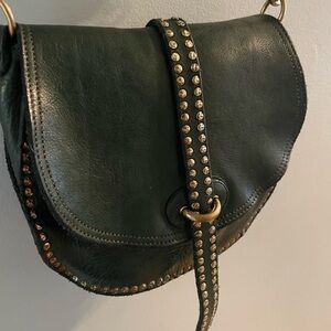 Campomaggi Green Genuine Italian Learher Hand Studded Crossbody Satchel